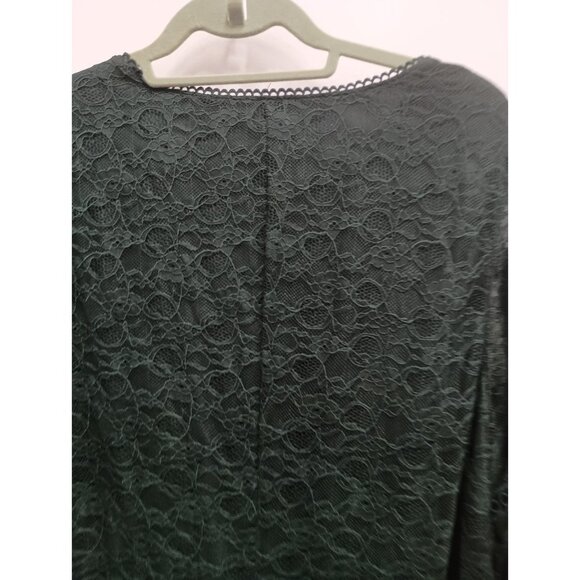 Isaac Mizrahi Live Womens BOHO Blouse 1X Dark Green Lace Bell Sleeve Whimsygoth - Picture 8 of 8